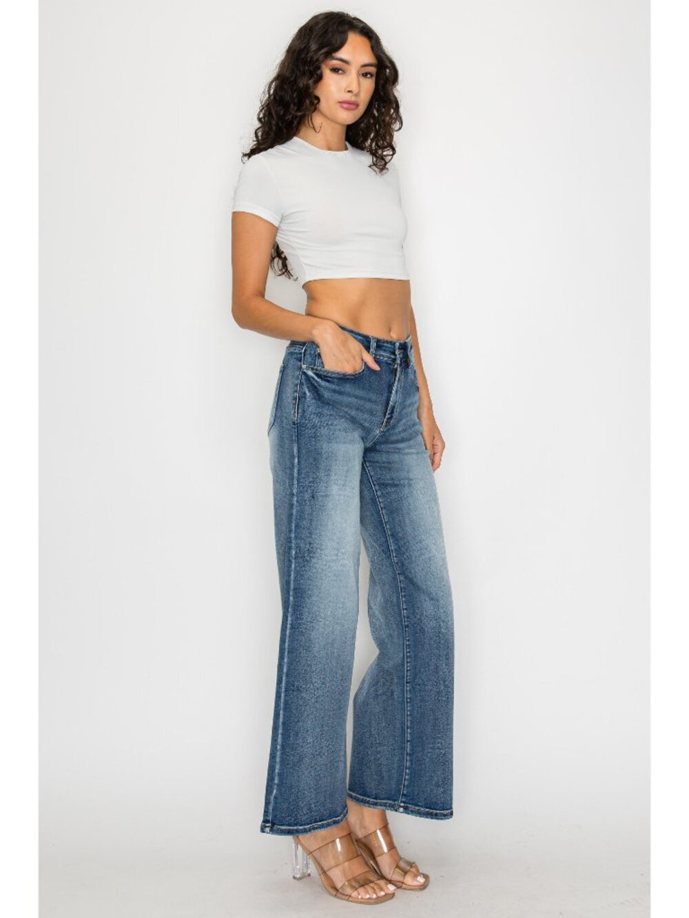High Waist Washed Wide Leg Jeans Women Vintage Blue Loose Denim Trousers - Picture 4 of 7